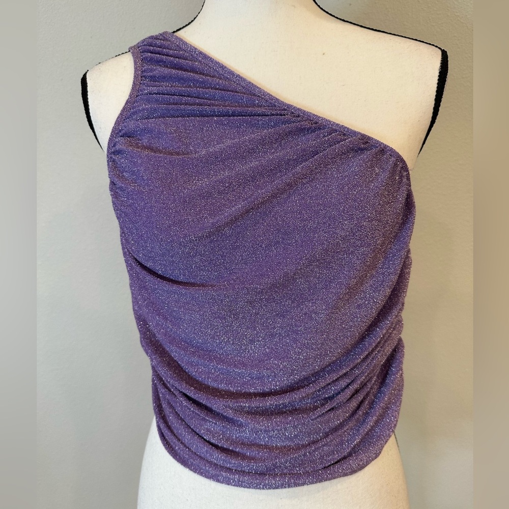 Sherin purple stretch sparkle top with side Rouching. Sz L